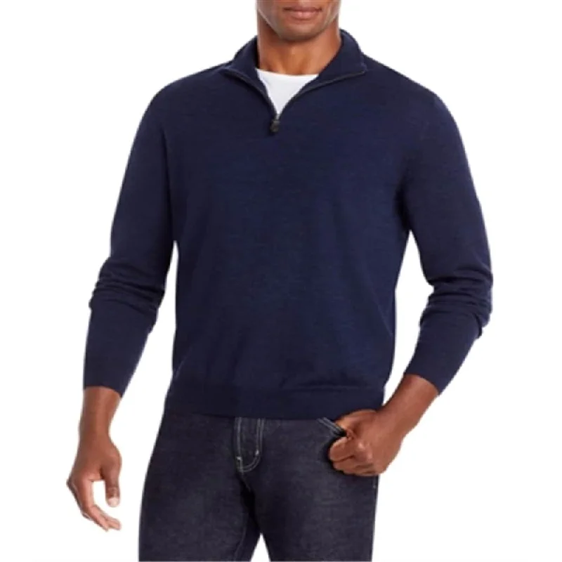 Men's Quarter Zip Merino Wool Sweater Blue Size XX-Large