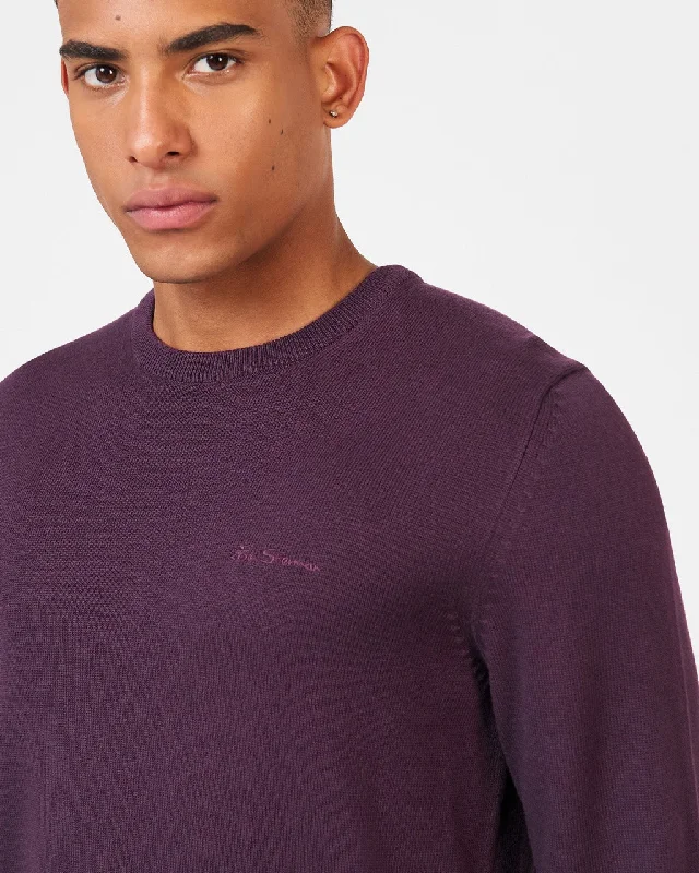 Signature Knitted Crewneck Sweater - Plum