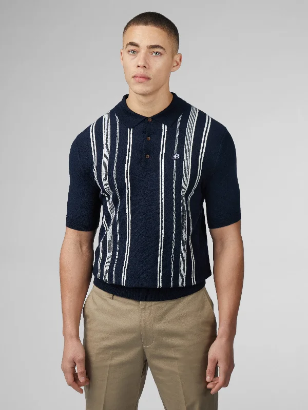 B by Ben Sherman Crinkle Cotton Stripe Polo - Dark Navy