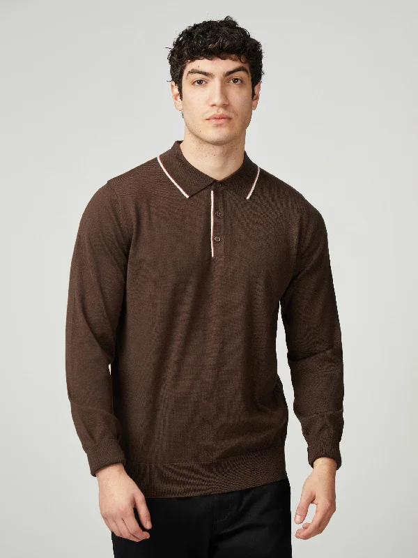 Tipped Merino Polo - Cocoa