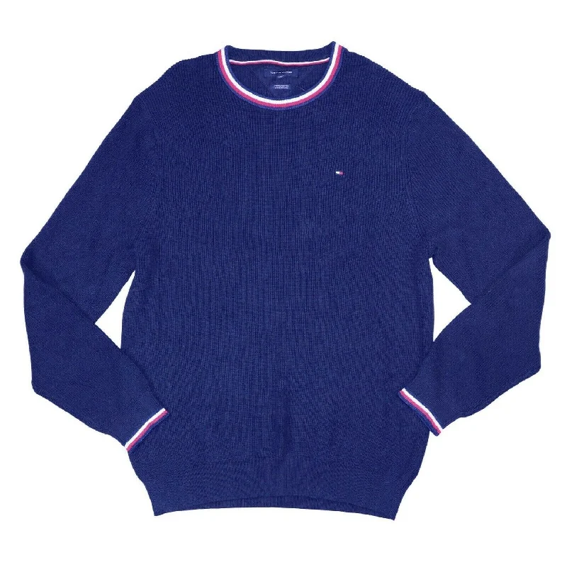 Tommy Hilfiger Men's Geneva Regular-Fit Tipped Ribbed-Knit Sweater Blue Size XX-Large