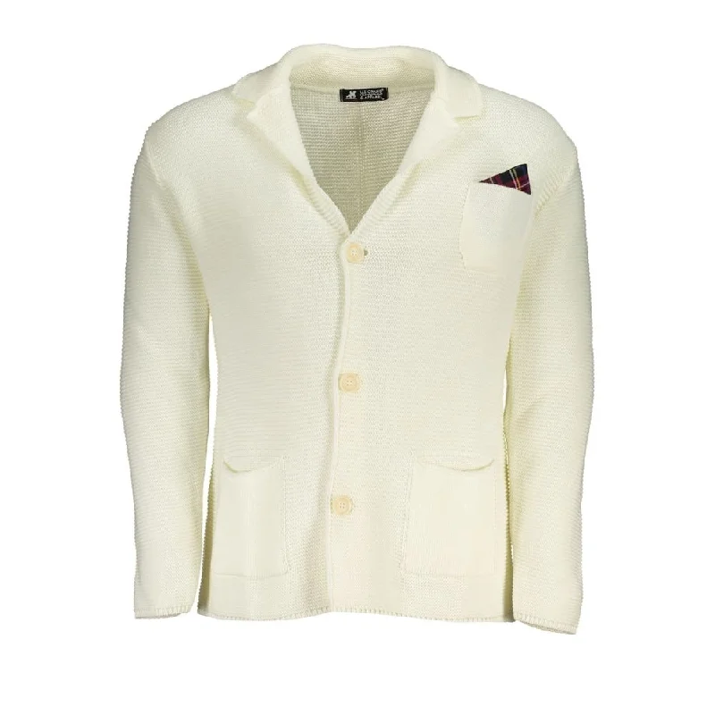 U.S. Grand Polo Elegant White Cardigan With Logo Men's Detail