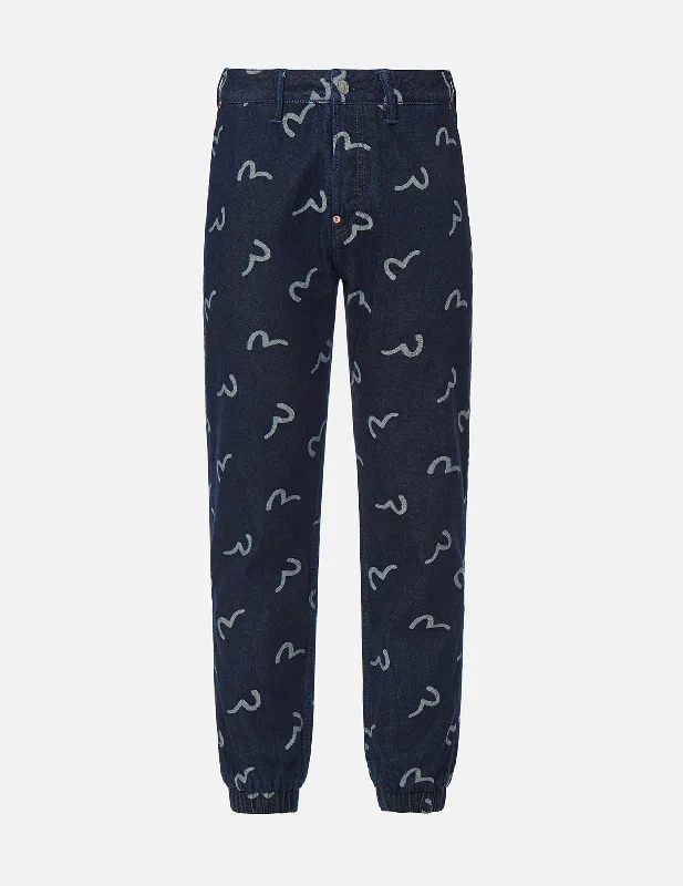 Allover Seagull Jacquard Denim Jogger Pants