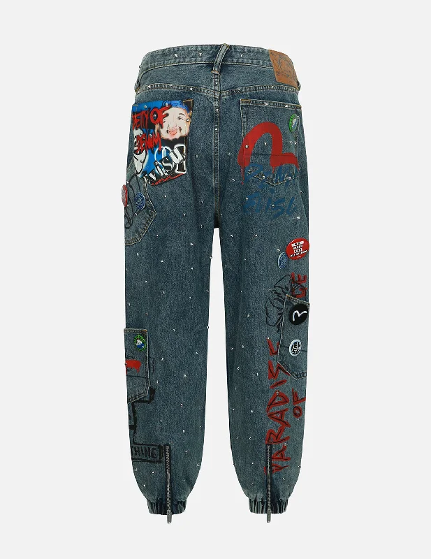 Allover Studs and Pins Loose Fit Denim Joggers