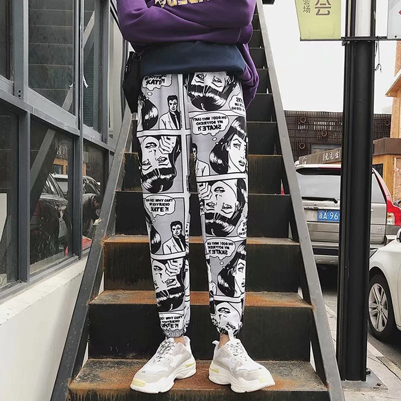 Loose Sports Casual Pants Men's Beam Foot Harem Pants Comics Printed Joggers Pants Mens Hip Hop Casual Trousers