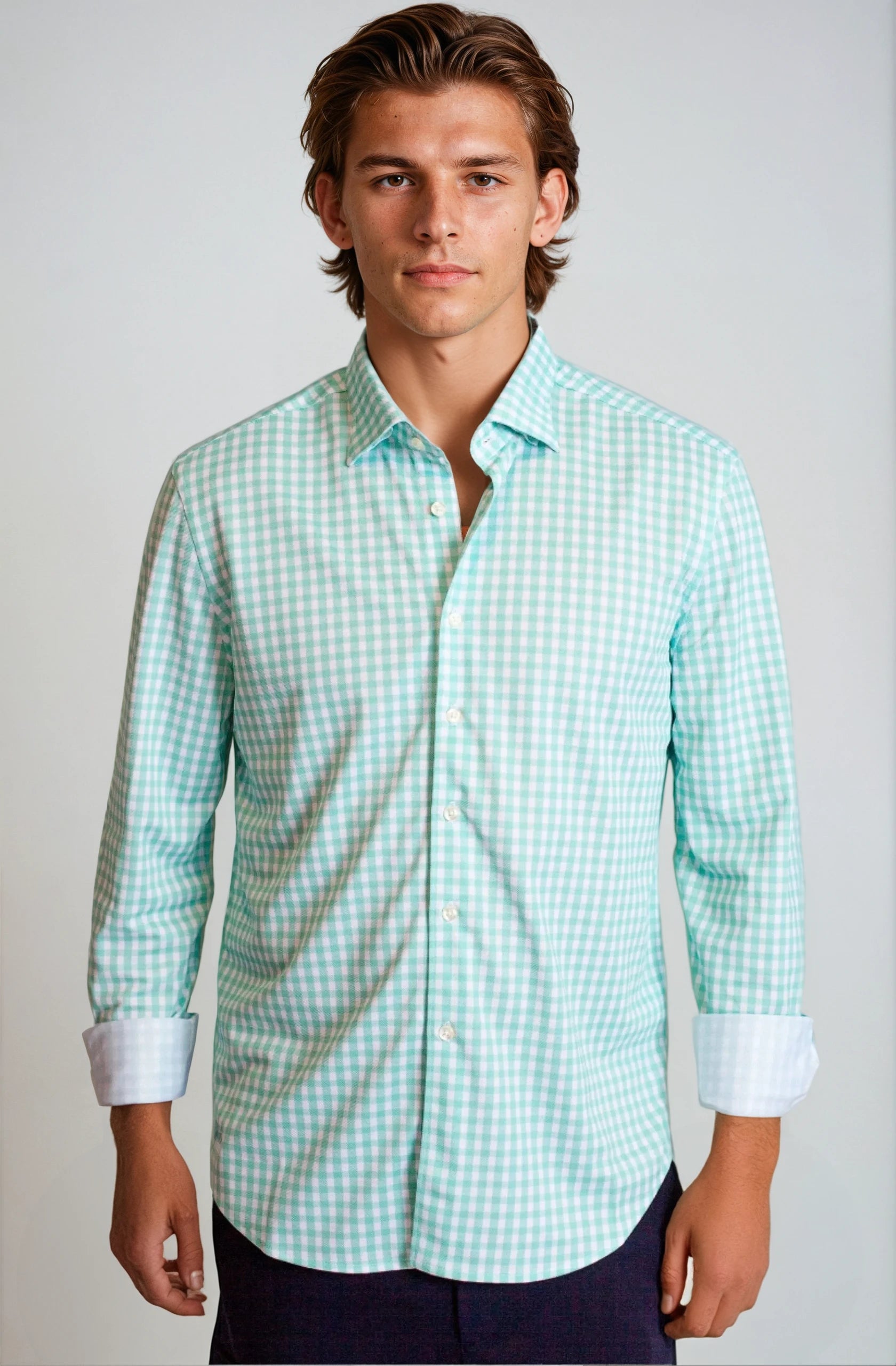 Mauro Long Sleeve Check Tech Shirt - Emerald