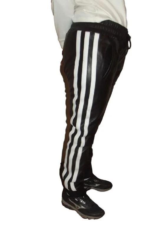 Mens Black Leather Jogging Pants