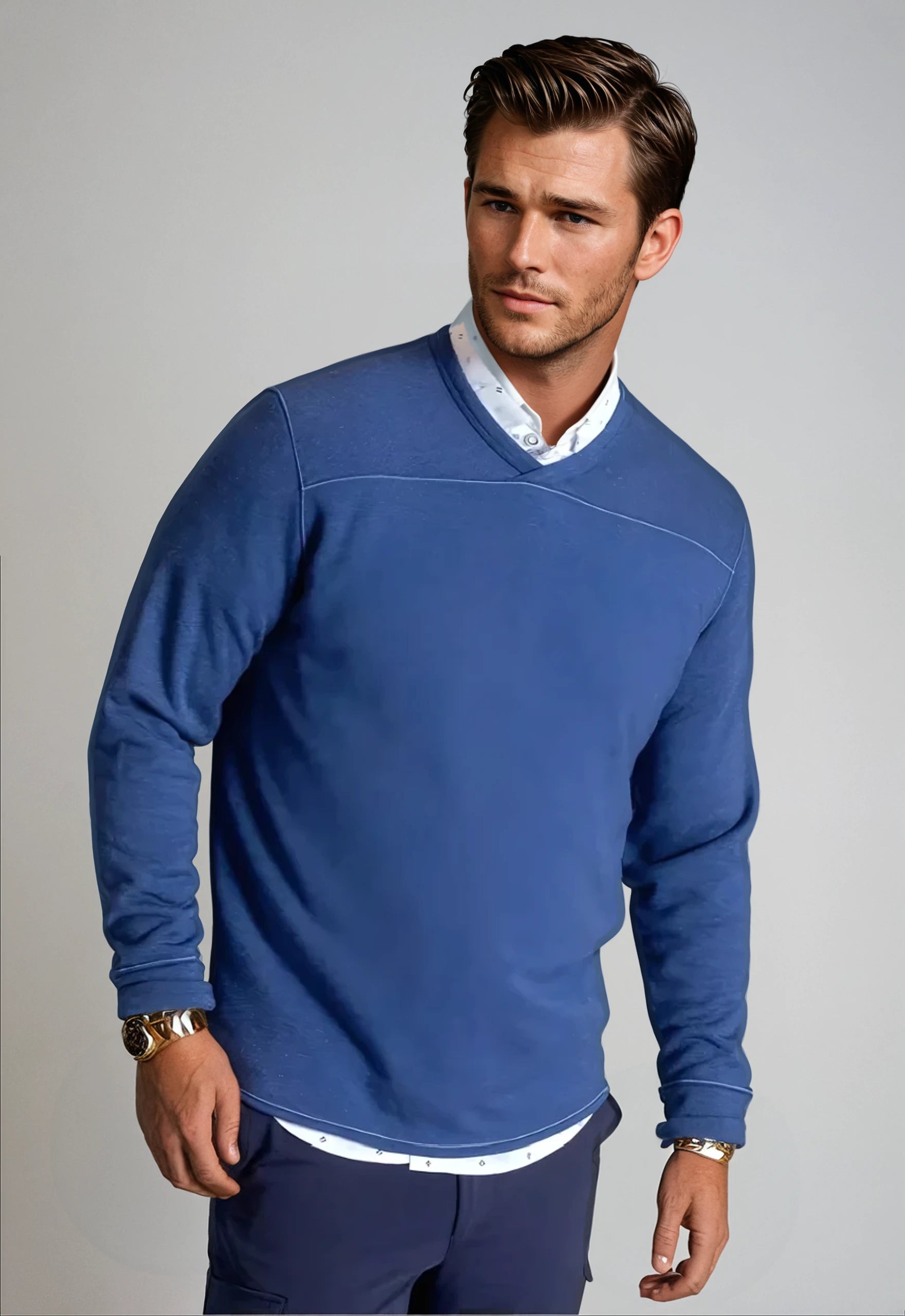 Rugvee Pullover V-Neck Sweatshirt - Tokyo Blue