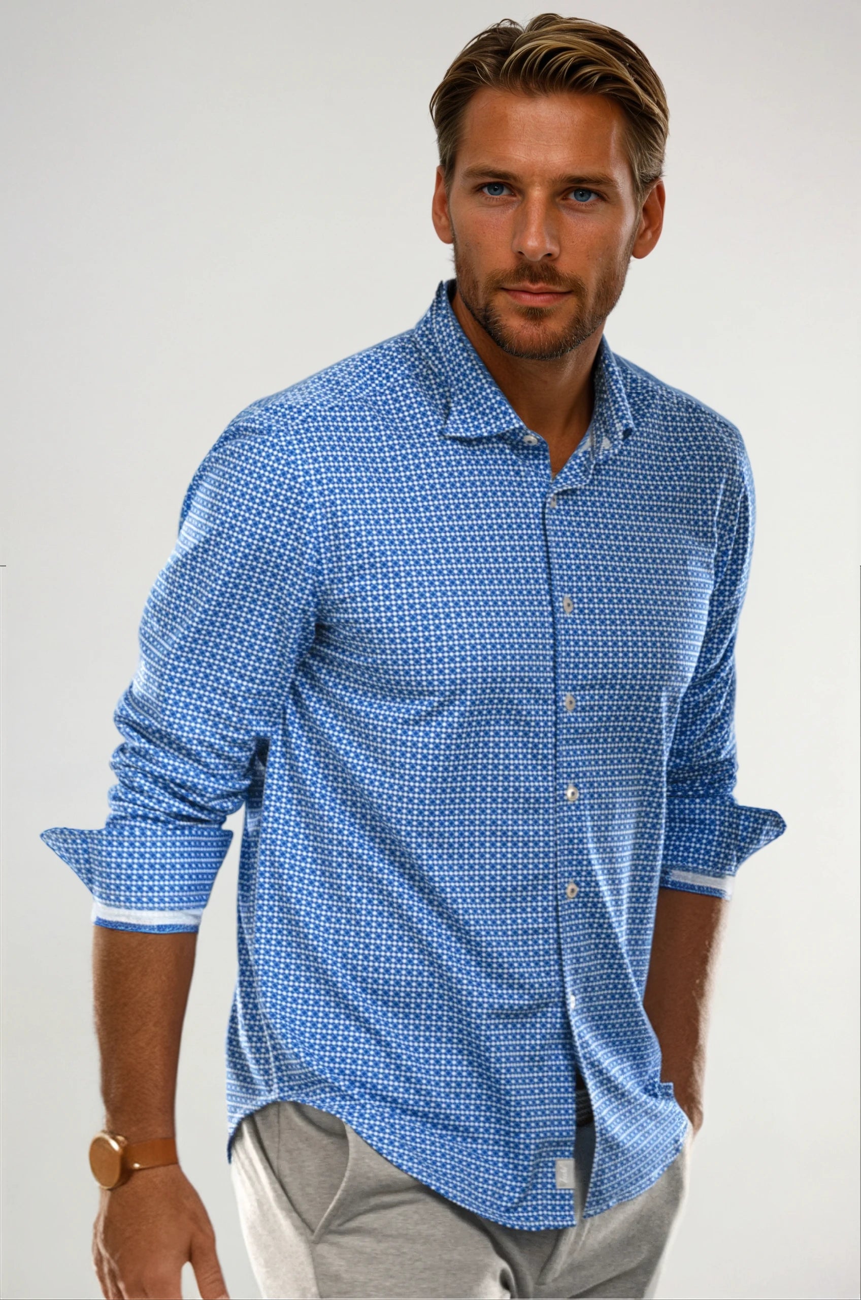 Swiss Check Long Sleeve Tech Shirt - Blue