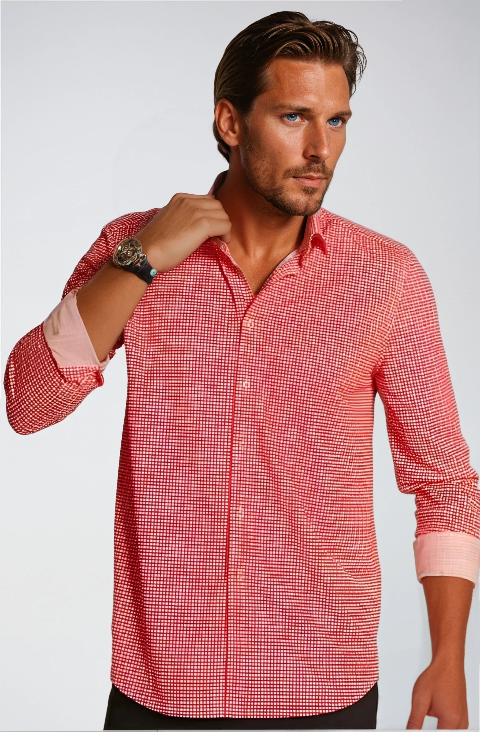 Swiss Check Long Sleeve Tech Shirt - Red