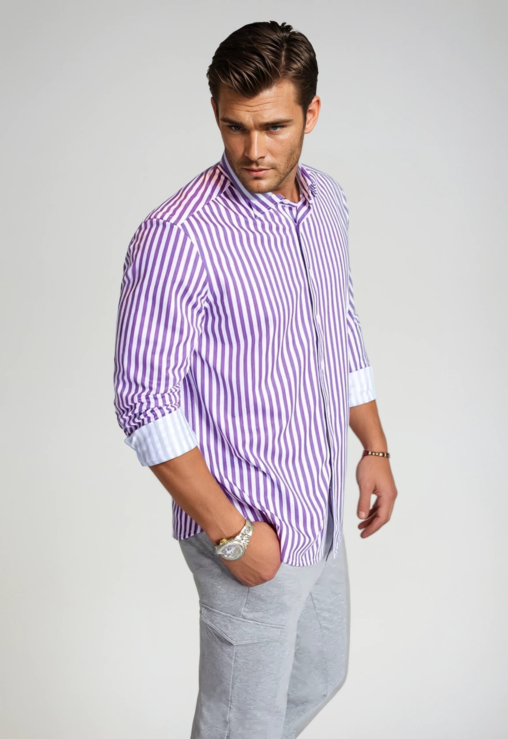 The Go Big Stripe Long Sleeve Tech Shirt Grape